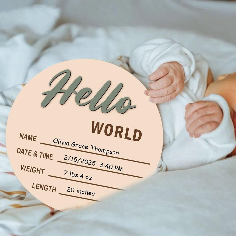 cephira Monthly Baby Milestone Maker Discs, Baby Milestone Signs for Newborn Baby, Hello World Newborn Sign for Girl & Boy, Baby Announcement Sign for 1-12 Month, Milestone Wooden Circles (Sage) - Image 3